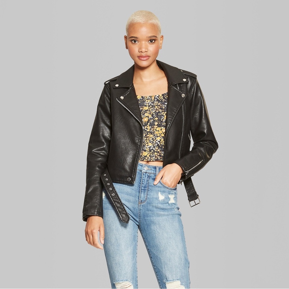Wild Fable Faux Leather Cropped Moto Jacket – Black, Size M